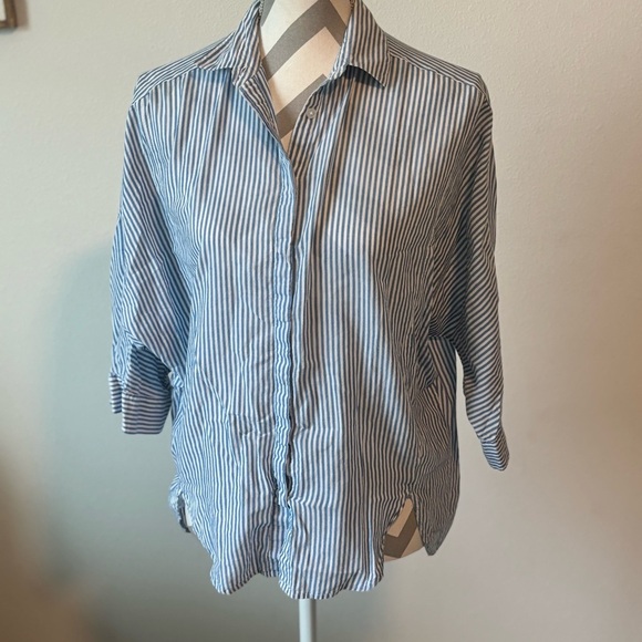 Womens Loft Striped Button Down Shirt Women’s Small Black White 3/4 Sleeve - Picture 6 of 7